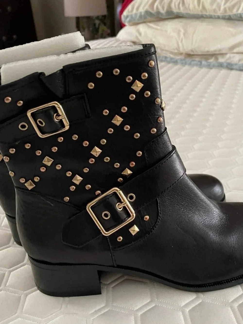 INC International Concepts Black Ankle Boots with Gold Studs - Picture 3 of 3